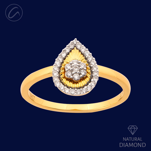 Beautiful Pear Shaped 18K Gold + Diamond Ring