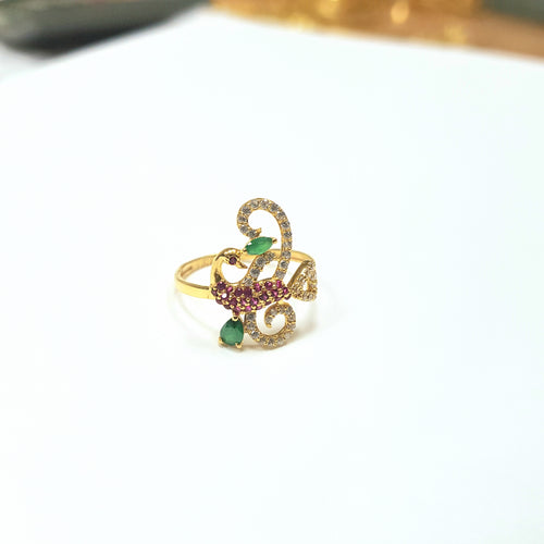 Accented Red Green CZ Peacock Ring
