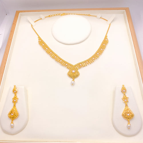 Charming Pearl Accented Necklace Set