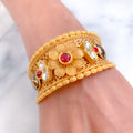 Flower with Red Enamel and Kundan in Cuff Bangle