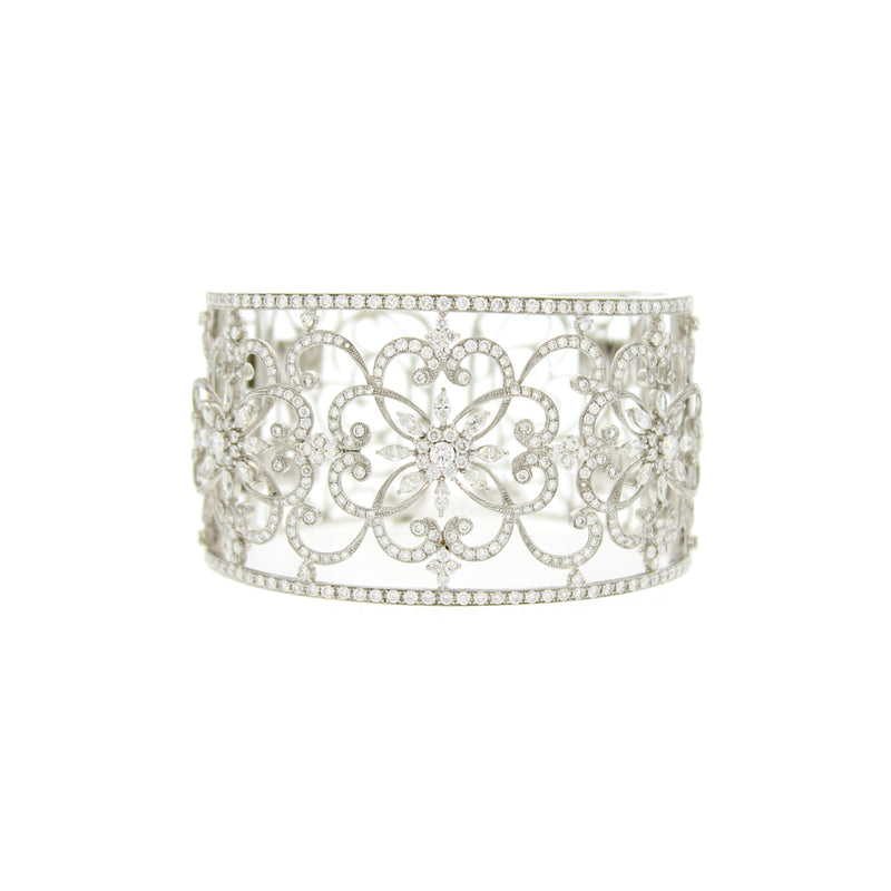 Diamond + 18k White Gold Floral Bracelet