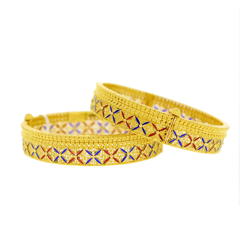 Gold Bangles With Blue & Red Meena