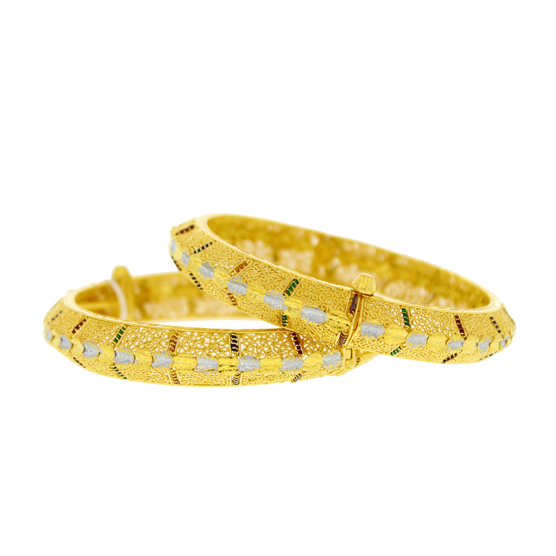 Gold Bangles with Meena & Rhodium Accents