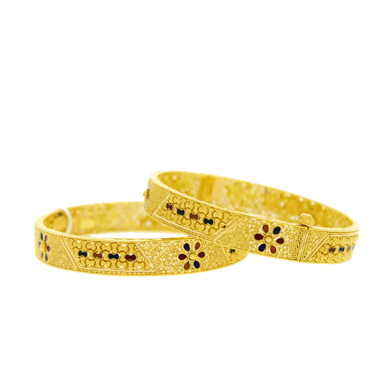 Gold Bangles with Meena Accents