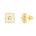 Square With Inner Flower Diamond Earrings