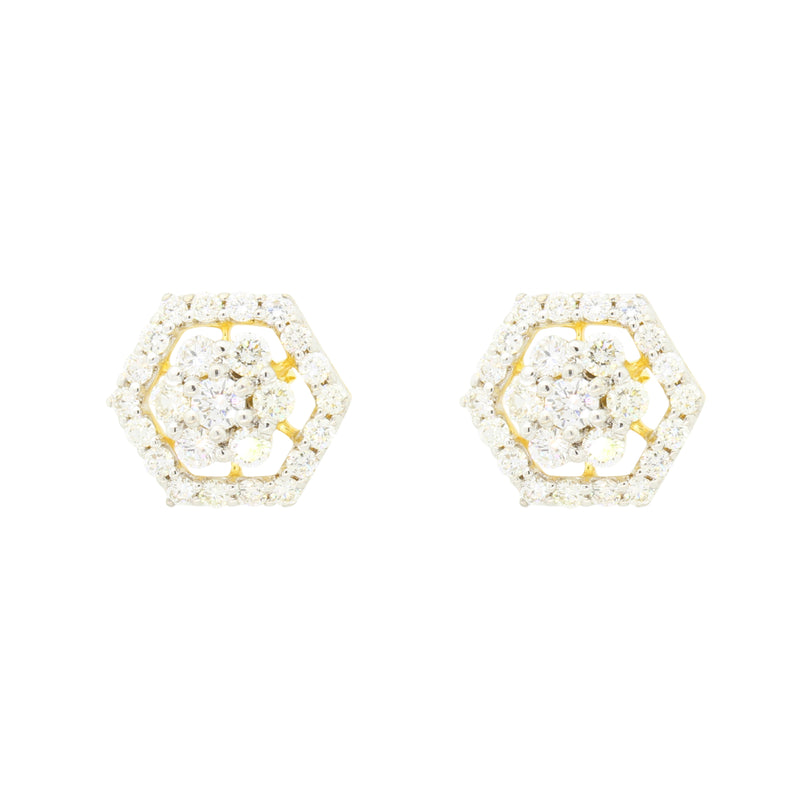 Classic Hexagonal Halo Diamond Earrings