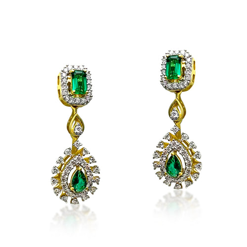 Decorative Dangling Drop18K Gold Diamond Hanging Earrings 