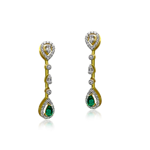 Elegant Dangling Drop 18K Gold Diamond Hanging Earrings 