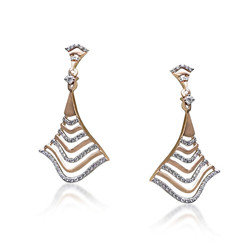 Distinct Wavy 18K Rose Gold Diamond Hanging Earrings 
