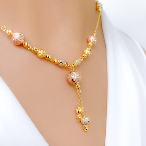 Three-Tone Dotted Orb 22k Gold Necklace Set