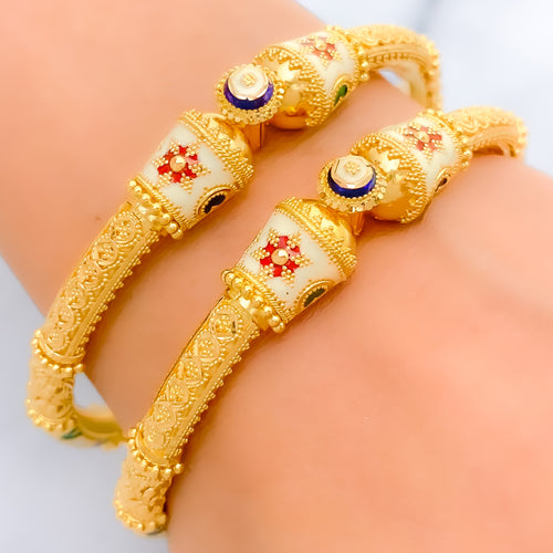 Unique Floral White Meena Bangles