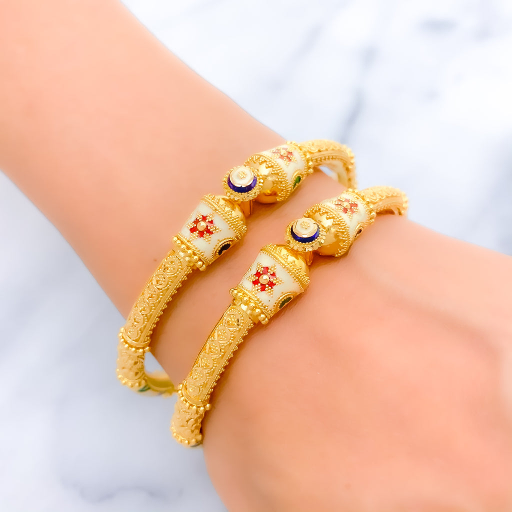 Unique Floral White Meena Bangles – Andaaz Jewelers