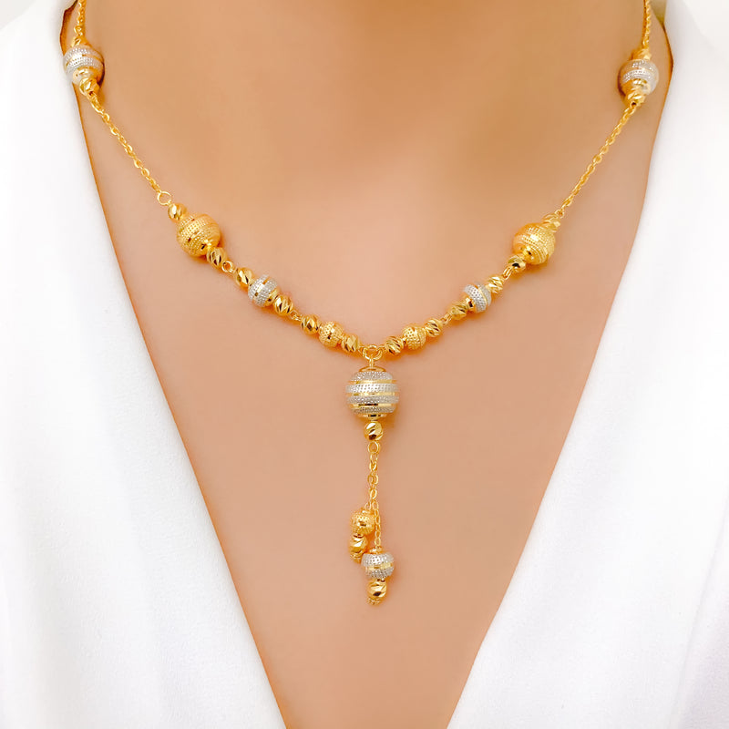 Chic Glossy Two-Tone Beaded 22k Gold Necklace Set