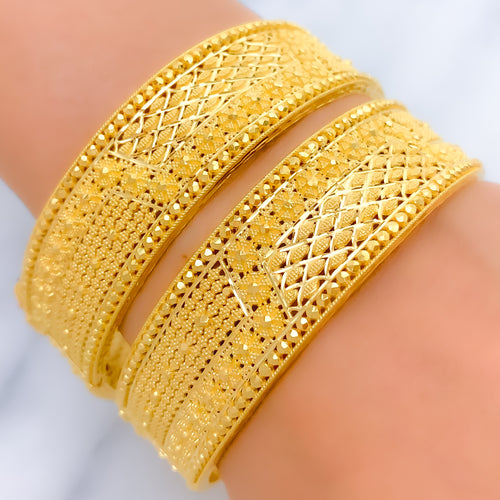 22k-gold-Unique Elevated Floral Line Bangles