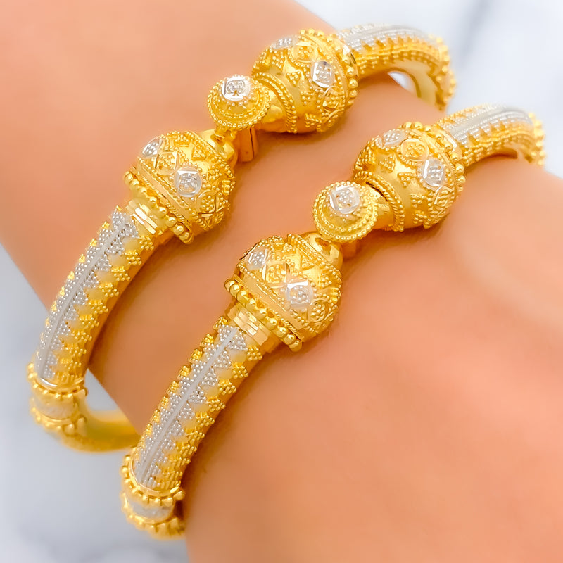 Magnificent White Gold Accented Pipe Bangles