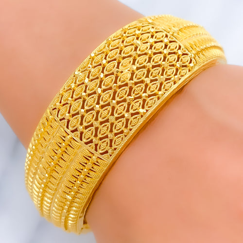 22k-gold-Tasteful Marquise Accented Bold Bangle