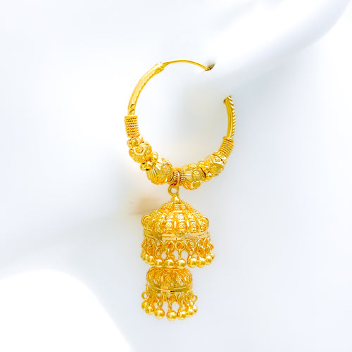 Lush Fancy Two-Tiered 22k Gold Jhumki