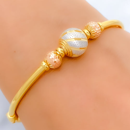 22k-gold-Bold Stately Striped Orb Bangle Bracelet