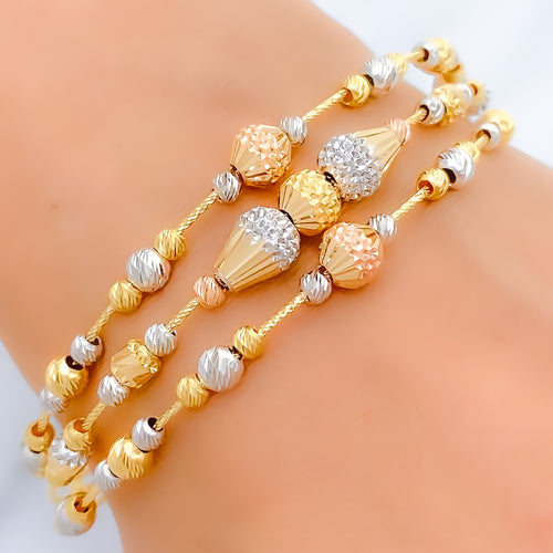 22k-gold-Elegant Three Layered Beaded Bangle Bracelet