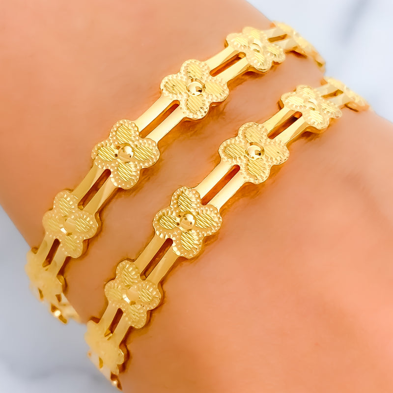 22k-gold-Attractive Textured Flower Bangles