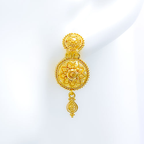 Delicate Domed Flower 22k Gold Earrings