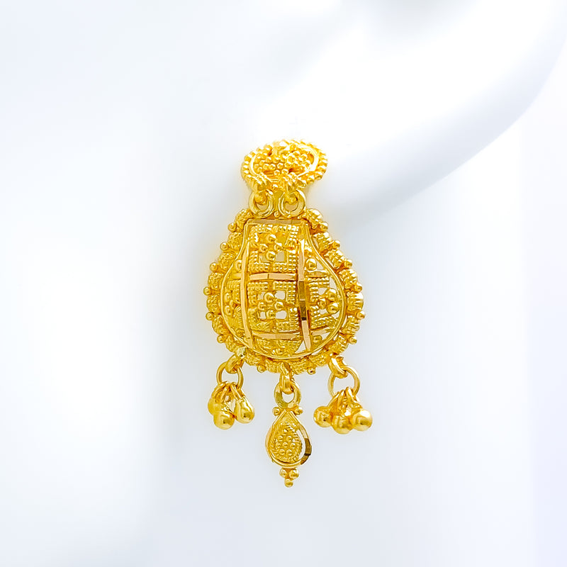 Unique Hanging Tassel 22k Gold Earrings