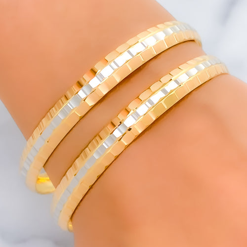 22k-gold-Stylish Striking Dual Tone Striped Bangles