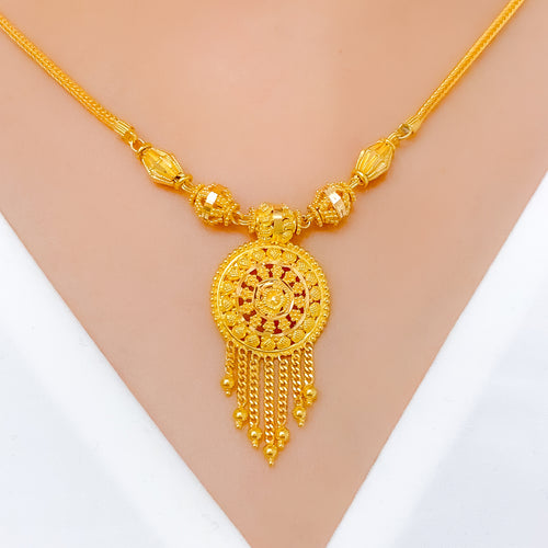 Round Flower Accented 22k Gold Necklace Set