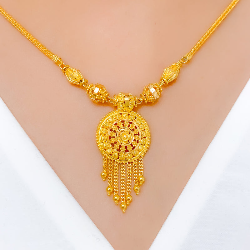 Round Flower Accented 22k Gold Necklace Set
