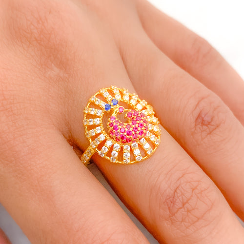 CZ Halo Around Peacock Ring