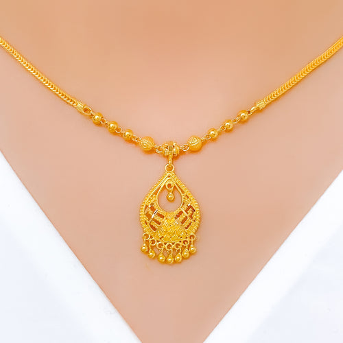 Delicate Dainty Teardrop 22k Gold Necklace Set