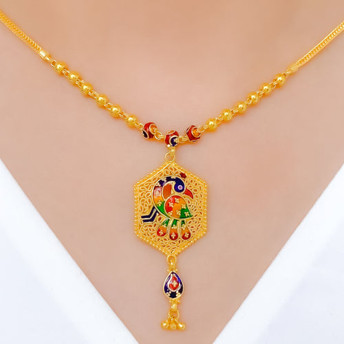 Radiant Meenakari Peacock 22k Gold Necklace Set