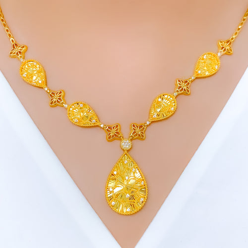 Captivating CZ Drop 22k Gold Necklace Set