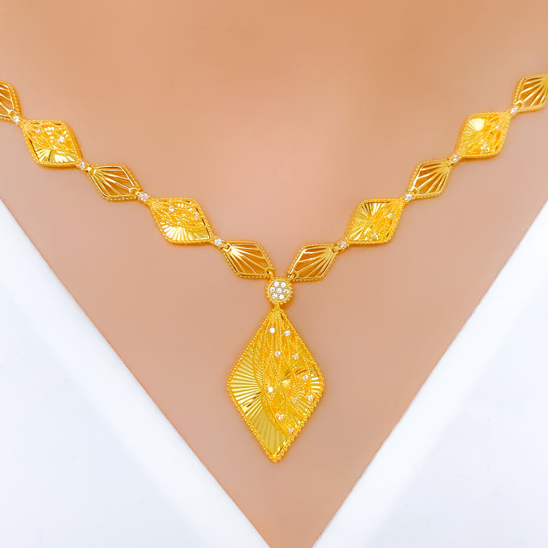 Elegant CZ Adorned 22k Gold Necklace Set