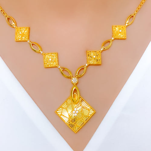 Contemporary Geometric 22k Gold CZ Necklace Set