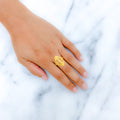 Flower Lined Oval 22k Gold Ring