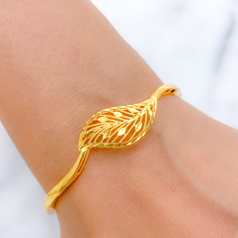 Upscale Leaf Bangle 22k Gold Bracelet