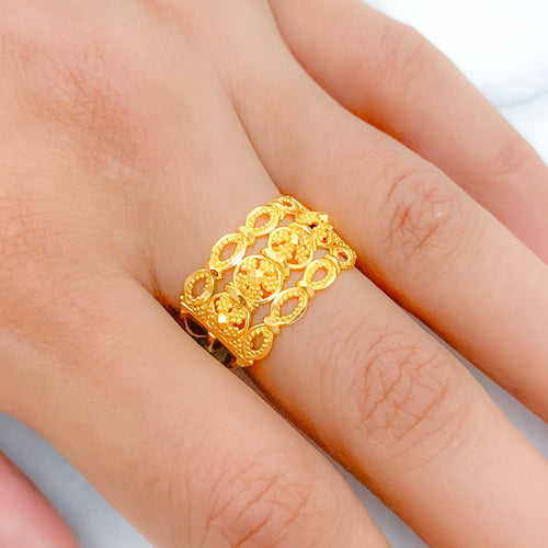 Unique Three-Line 22k Gold Ring