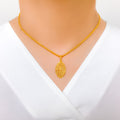 Glossy Petal-Shaped Fancy 22k Gold Pendant Set