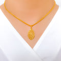 Glossy Petal-Shaped Fancy 22k Gold Pendant Set