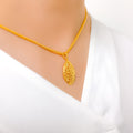 Glossy Petal-Shaped Fancy 22k Gold Pendant Set