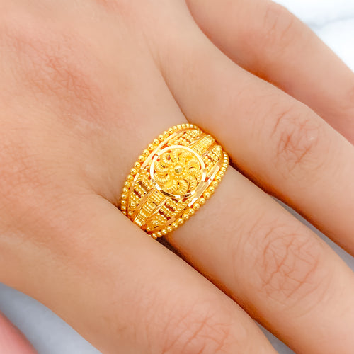 Geometric Sun 22k Gold Ring