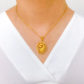 Shimmering Oval Peacock 22k Gold Pendant Set w/ Chain
