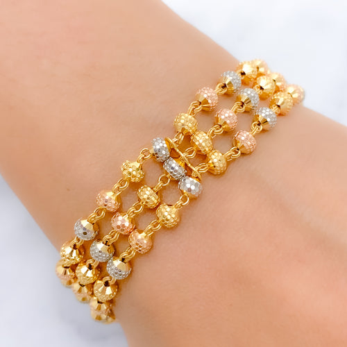 Three-Tone Disco 22k Gold Bead Bracelet