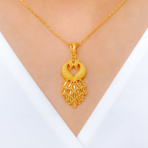 Beautiful Heart Peacock 22k Gold Pendant Set w/ Chain