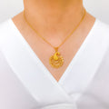 Dressy Round Peacock 22k Gold Pendant Set w/ Chain