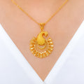 Dressy Round Peacock 22k Gold Pendant Set w/ Chain