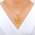 Dressy Round Peacock 22k Gold Pendant Set w/ Chain