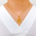 Contemporary Peacock 22k Gold Pendant Set w/ Chain