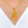 Contemporary Peacock 22k Gold Pendant Set w/ Chain